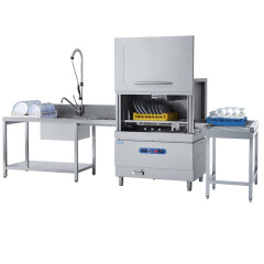 Mach Rack Conveyor Dishwasher Corner Bundle with Prewash Sink & Roller Tabling