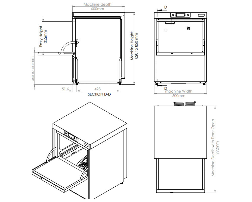 Classeq C500WS Commercial Dishwasher 500mm Basket with Break Tank & Internal Softener