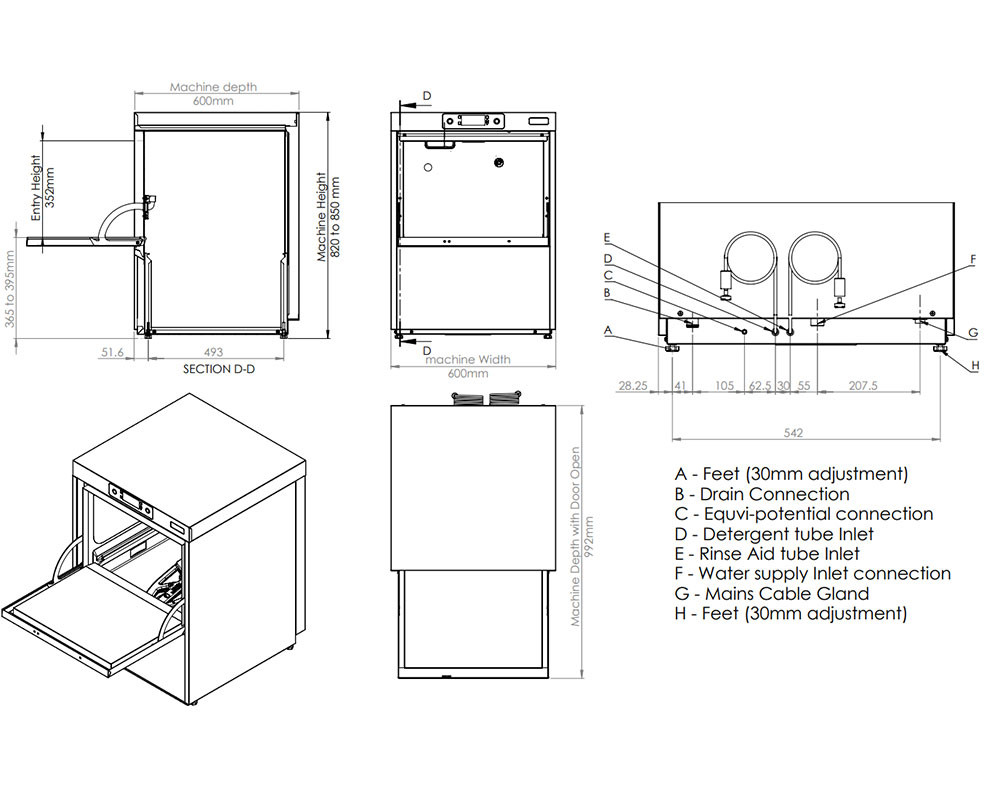 Classeq C500WS Glasswasher 500mm Basket with Internal Softener