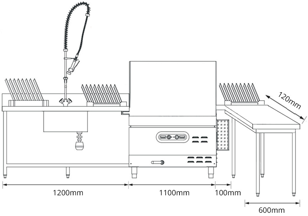 Mach Rack Conveyor Dishwasher Corner Bundle with Prewash Sink & Roller Tabling