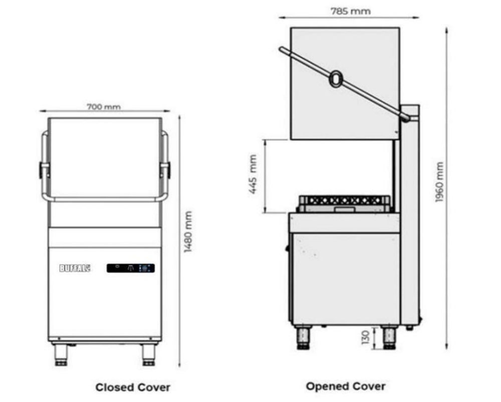 Buffalo Digital Pass Through Dishwasher 500mm Basket