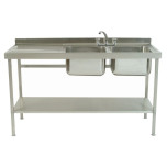 Stainless Steel Commercial Sink - Fully Welded With Double Bowl & Left Hand Drainer 1500 x 600 x 900mm