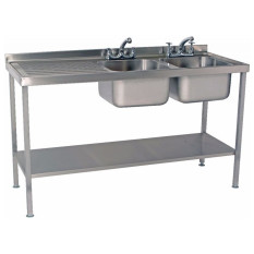 Stainless Steel Commercial Sink - Fully Welded With Double Bowl & Left Hand Drainer 1800 x 700 x 875mm