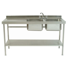 Stainless Steel Commercial Sink - Fully Welded With Double Bowl & Left Hand Drainer 1500 x 600 x 900mm