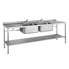 Stainless Steel Commercial Sink - Fully Welded With Double Bowl & Double Drainer 1800 x 600 x 900mm